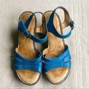 Born Blue Leather Wedge Strap Sandals Size 8